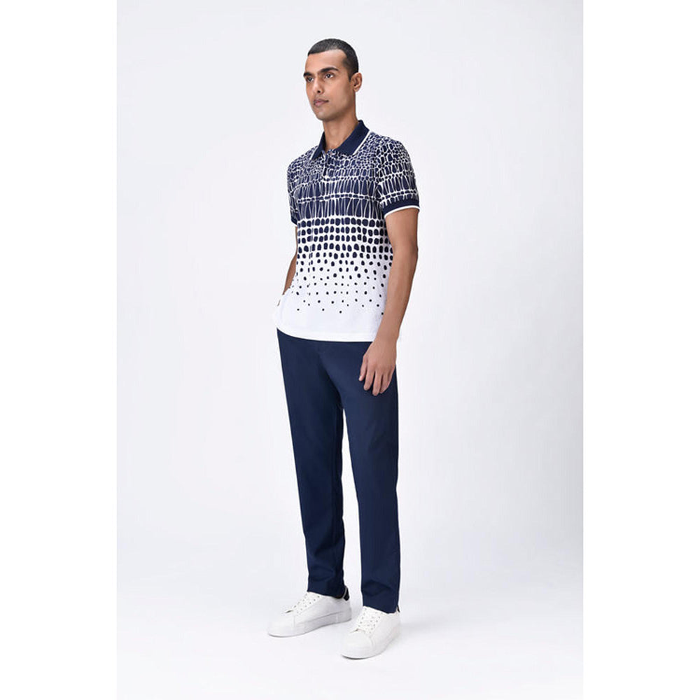 Genes Lecoanet Hemant Regular Fit Polo T-Shirt With Cell Degrade Print - Blue-Black
