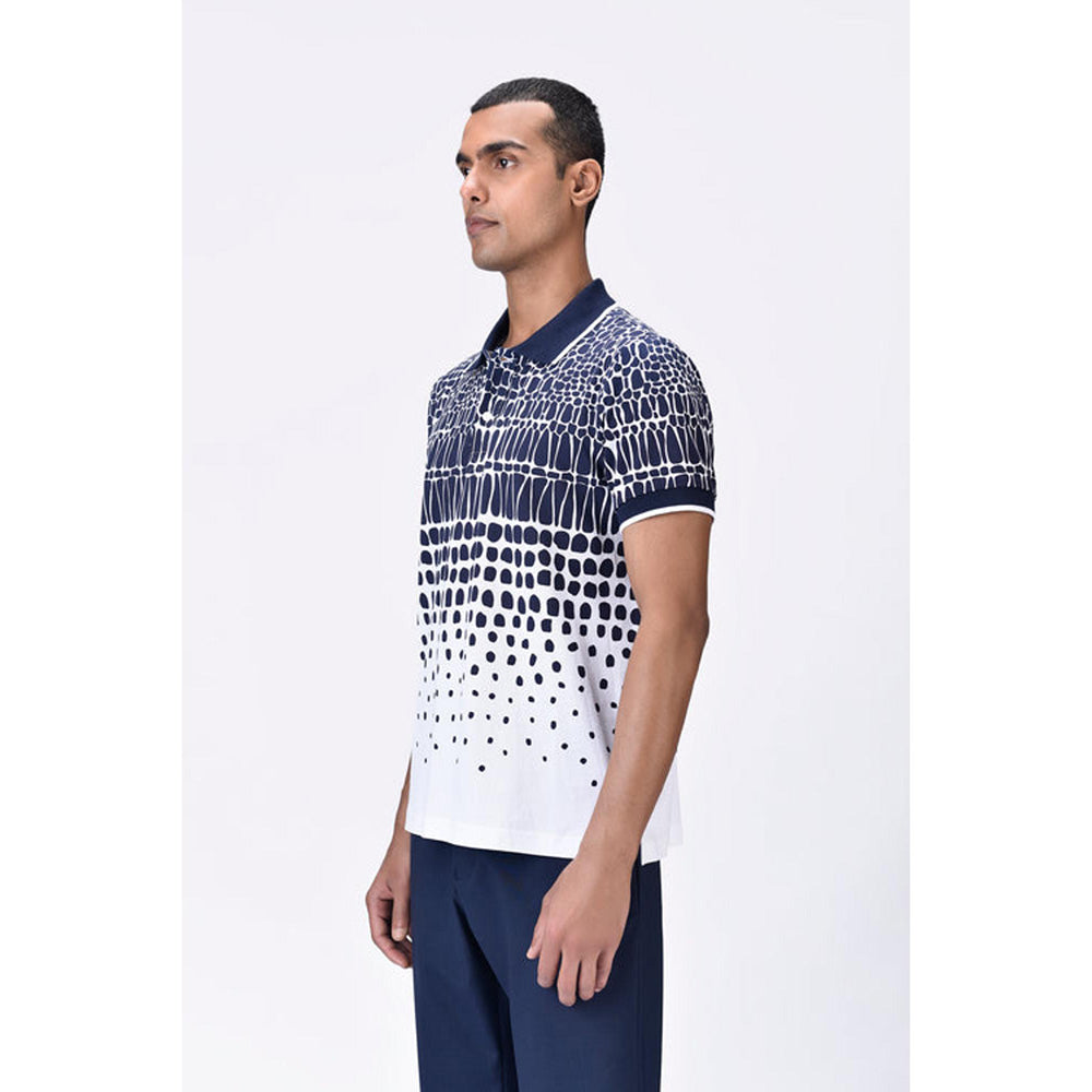Genes Lecoanet Hemant Regular Fit Polo T-Shirt With Cell Degrade Print - Blue-Black
