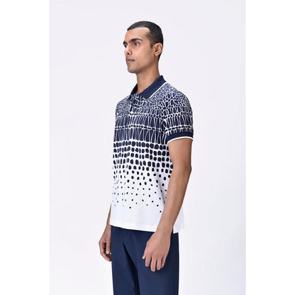 Genes Lecoanet Hemant Regular Fit Polo T-Shirt With Cell Degrade Print - Blue-Black