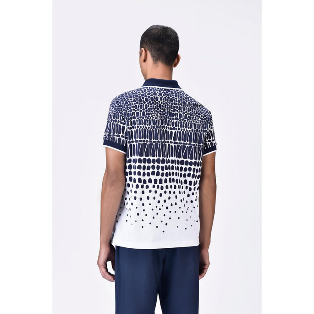 Genes Lecoanet Hemant Regular Fit Polo T-Shirt With Cell Degrade Print - Blue-Black