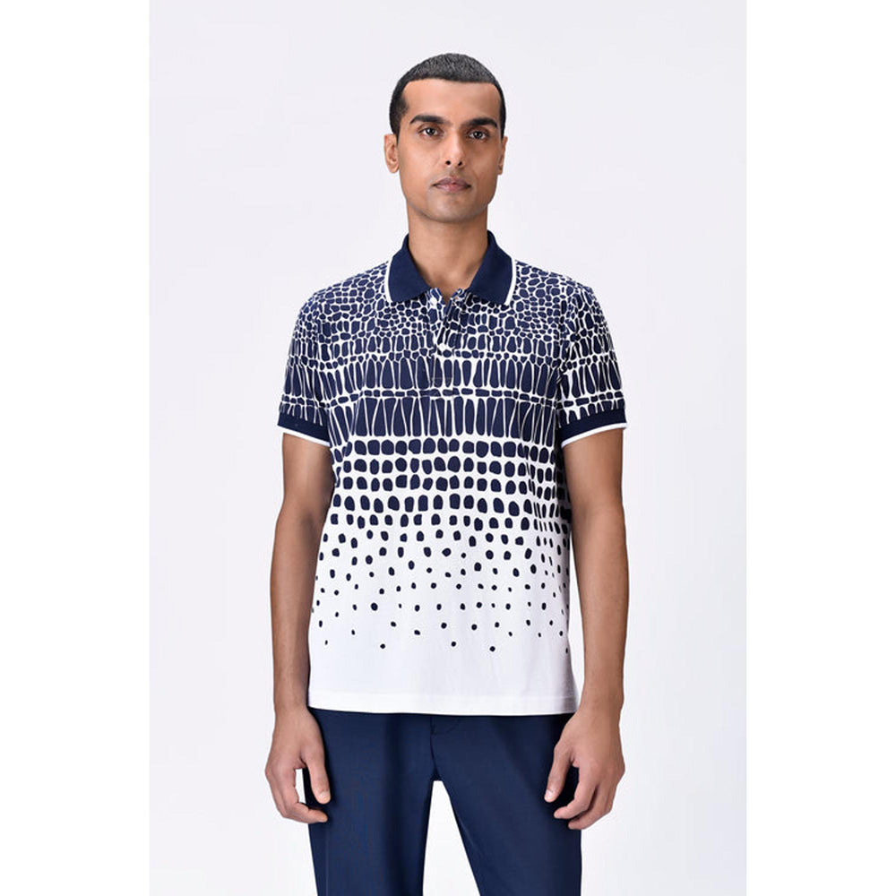 Genes Lecoanet Hemant Regular Fit Polo T-Shirt With Cell Degrade Print - Clay-Green