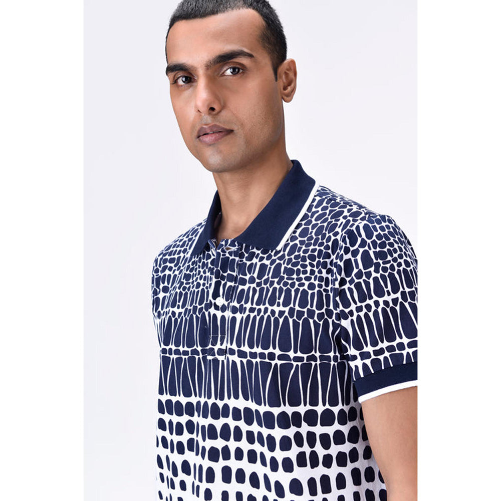 Genes Lecoanet Hemant Regular Fit Polo T-Shirt With Cell Degrade Print - Clay-Green