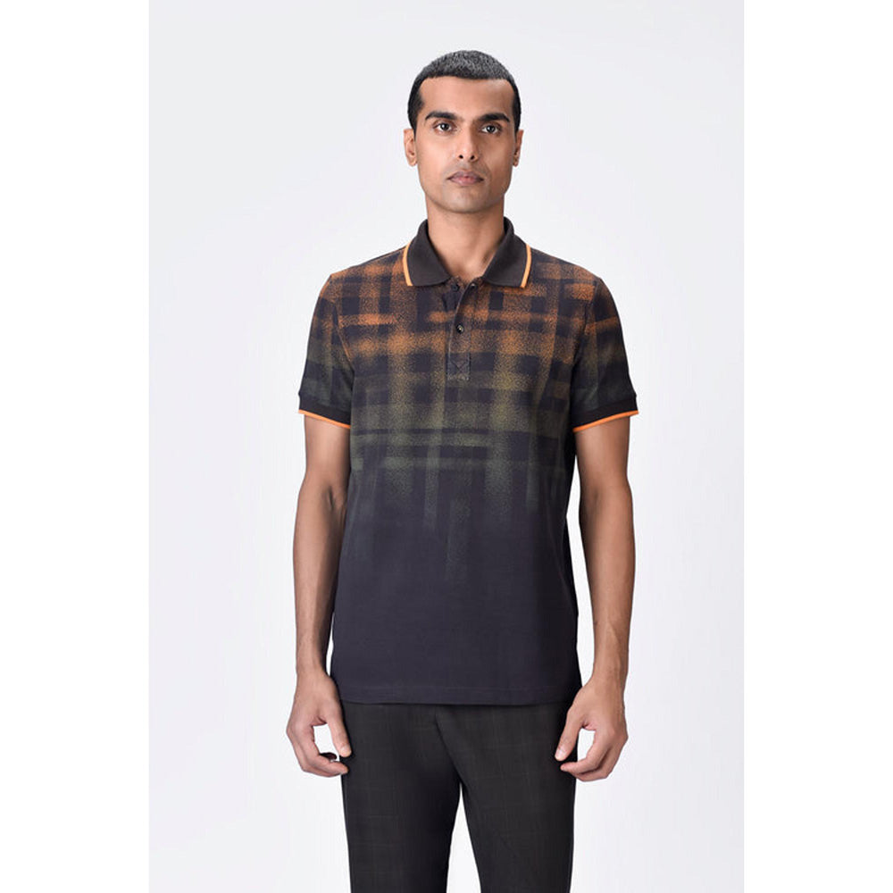 Genes Lecoanet Hemant Chocolate Brown Dotted Check Polo T-Shirt