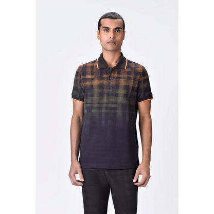 Genes Lecoanet Hemant Chocolate Brown Dotted Check Polo T-Shirt
