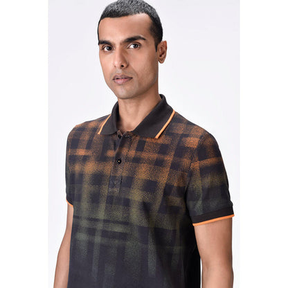 Genes Lecoanet Hemant Chocolate Brown Dotted Check Polo T-Shirt