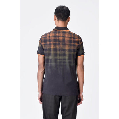 Genes Lecoanet Hemant Chocolate Brown Dotted Check Polo T-Shirt