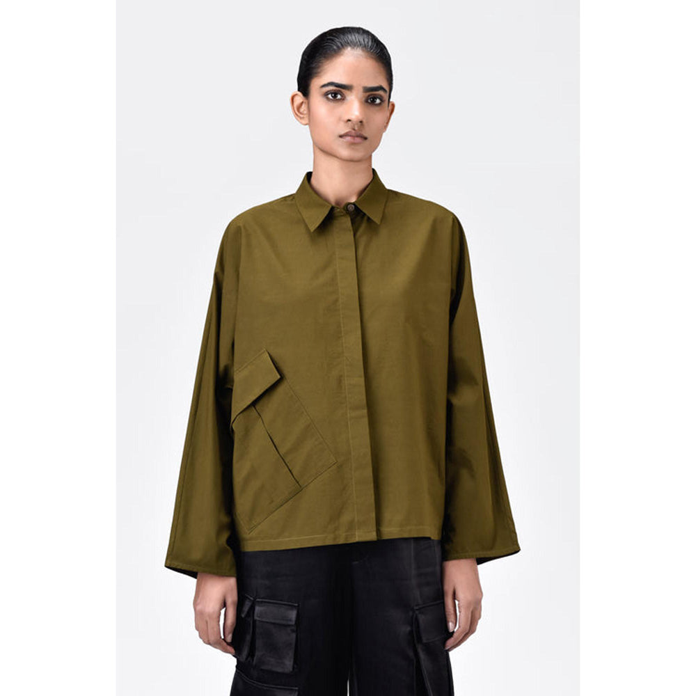 Genes Lecoanet Hemant Cotton Poplin Oversized Shirt With Batwing Sleeves Khaki