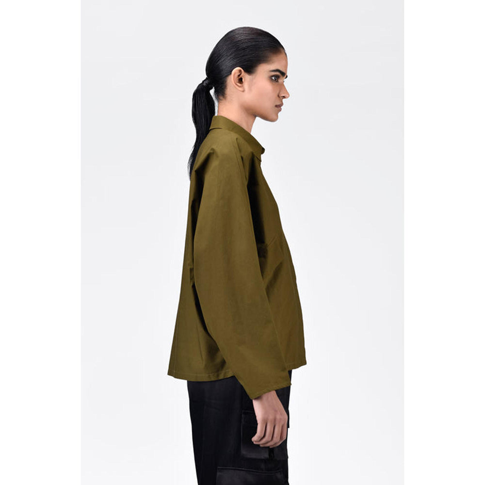 Genes Lecoanet Hemant Cotton Poplin Oversized Shirt With Batwing Sleeves Khaki