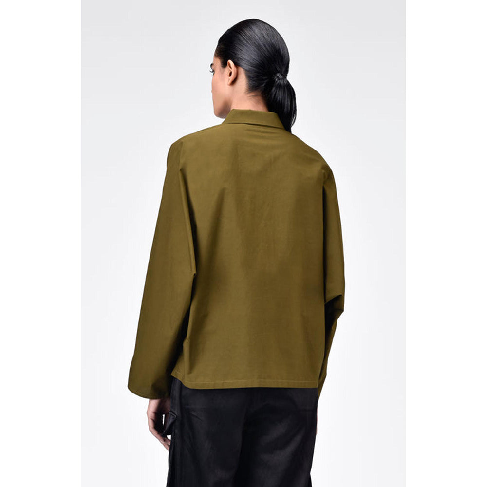 Genes Lecoanet Hemant Cotton Poplin Oversized Shirt With Batwing Sleeves Khaki