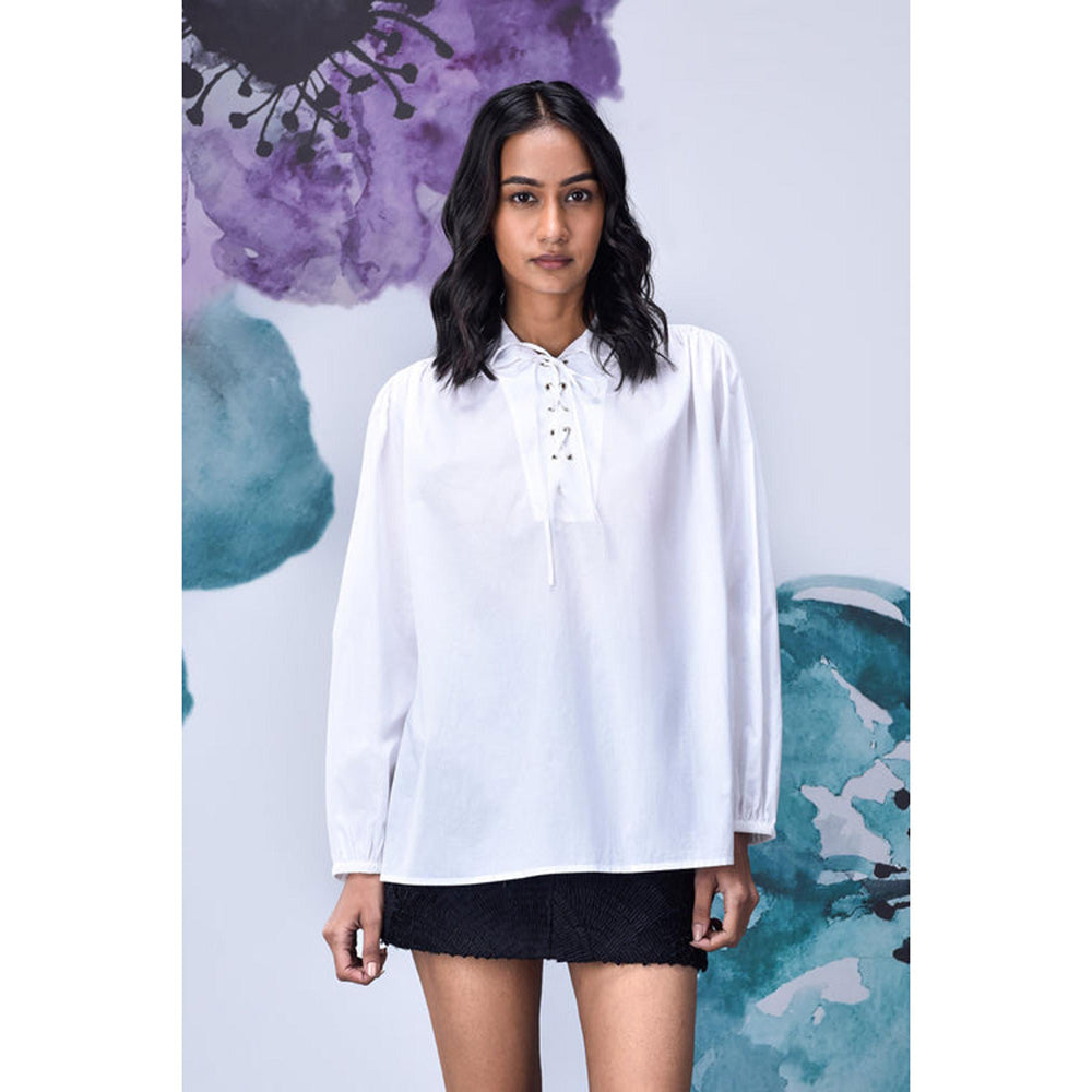Genes Lecoanet Hemant Malmal Lace Up Relax Fit Top- White