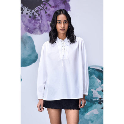 Genes Lecoanet Hemant Malmal Lace Up Relax Fit Top- White