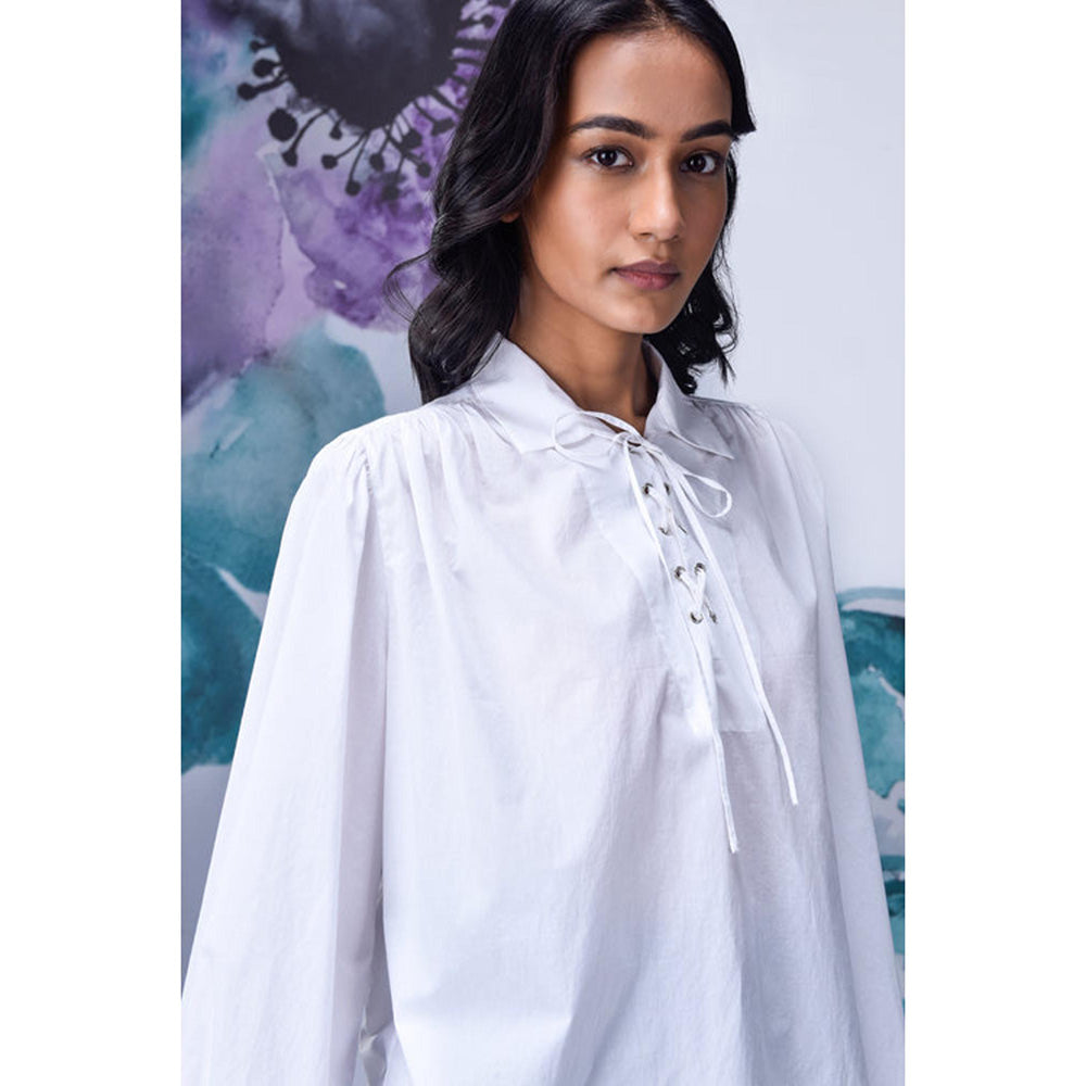 Genes Lecoanet Hemant Malmal Lace Up Relax Fit Top- White