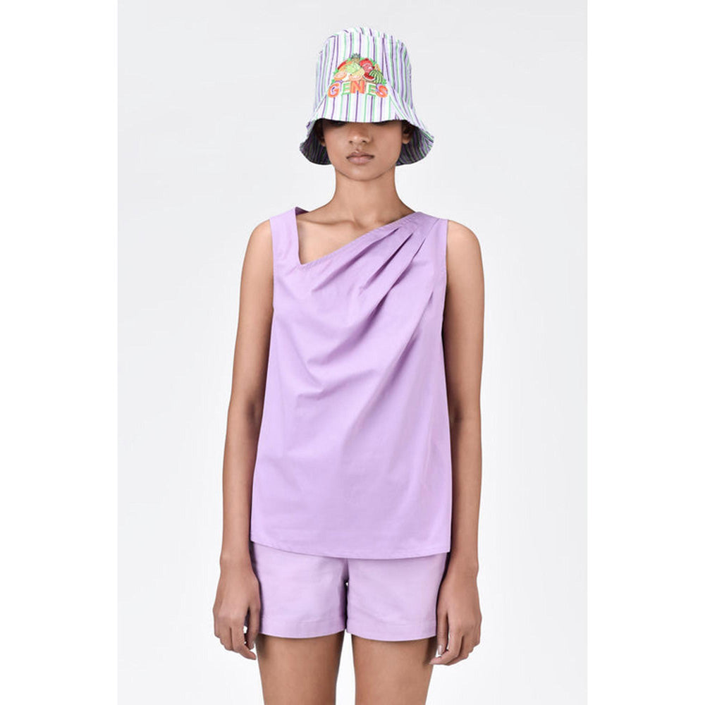 Genes Lecoanet Hemant Cotton Poplin A-Line Sleeveless Top With Asymmetric Neck-Lavender