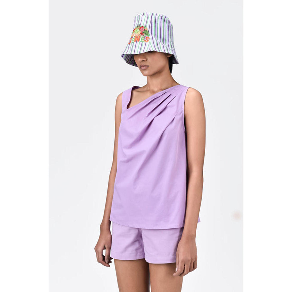 Genes Lecoanet Hemant Cotton Poplin A-Line Sleeveless Top With Asymmetric Neck-Lavender