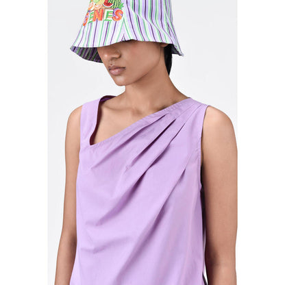 Genes Lecoanet Hemant Cotton Poplin A-Line Sleeveless Top With Asymmetric Neck-Lavender