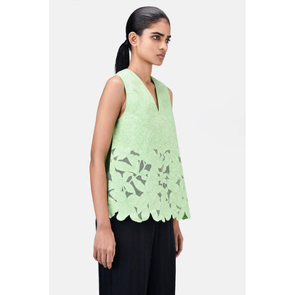 Genes Lecoanet Hemant A-Line Sleeveless V-Neck Top-Mint Green