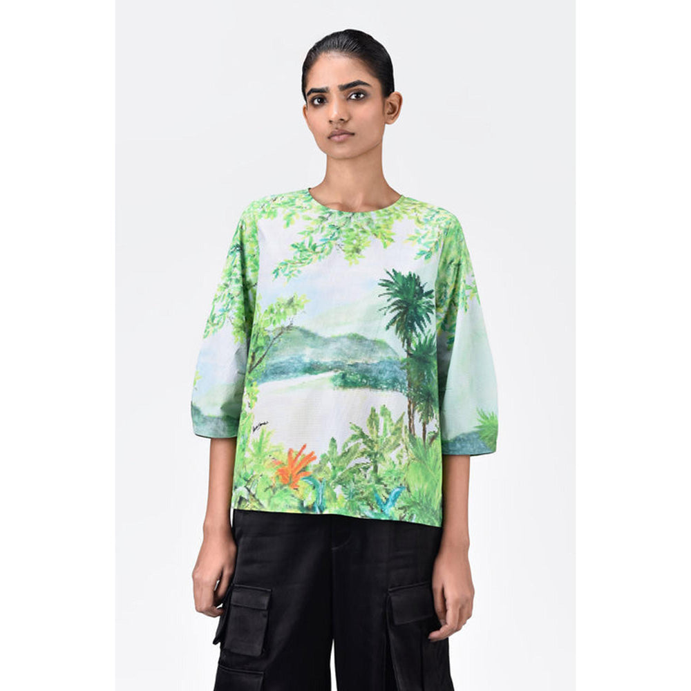 Genes Lecoanet Hemant Landscape Print Top With Rounded Sleeves