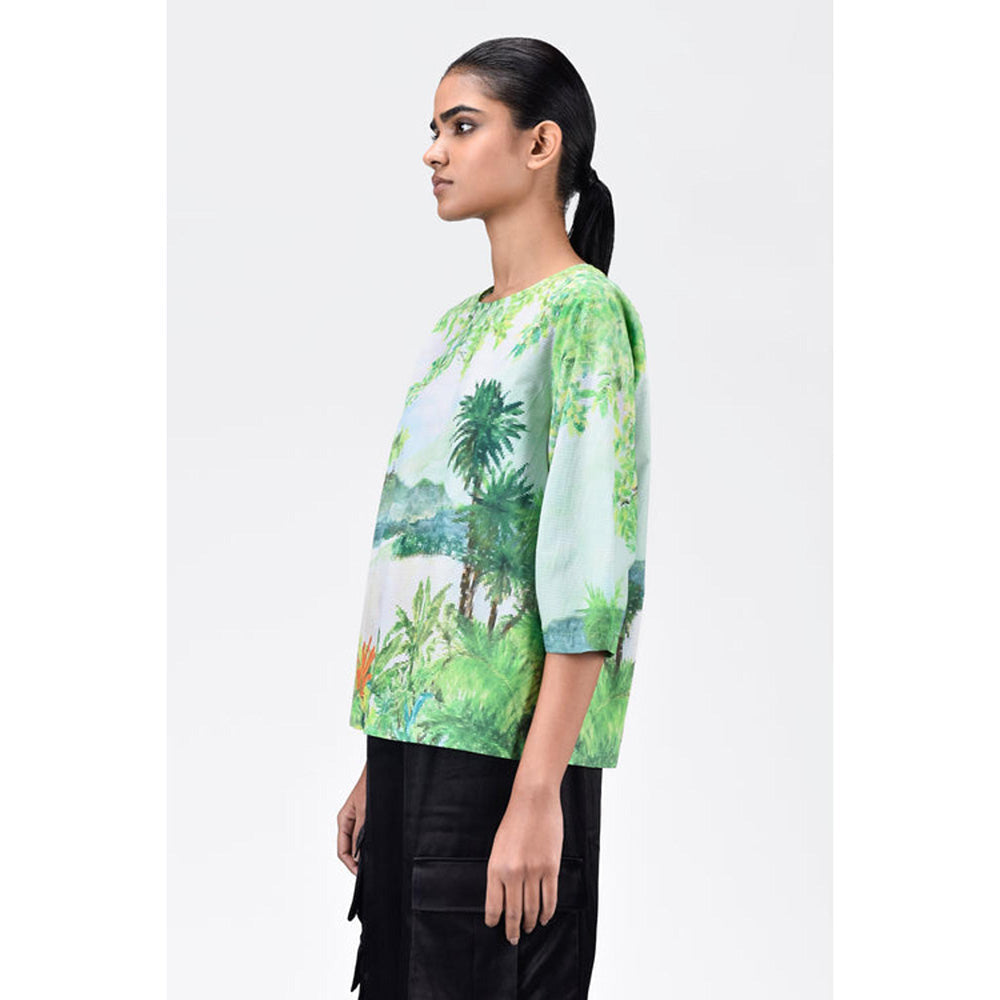 Genes Lecoanet Hemant Landscape Print Top With Rounded Sleeves