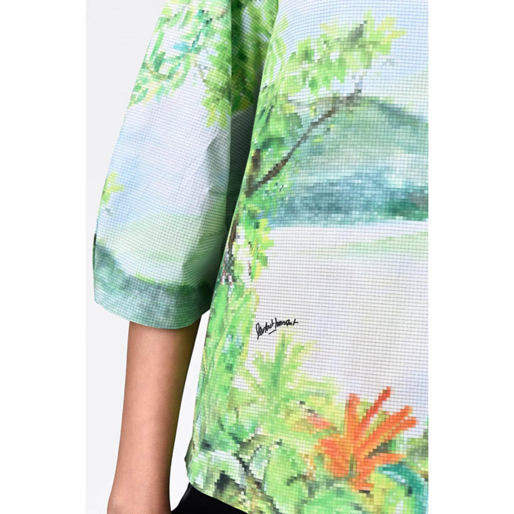 Genes Lecoanet Hemant Landscape Print Top With Rounded Sleeves