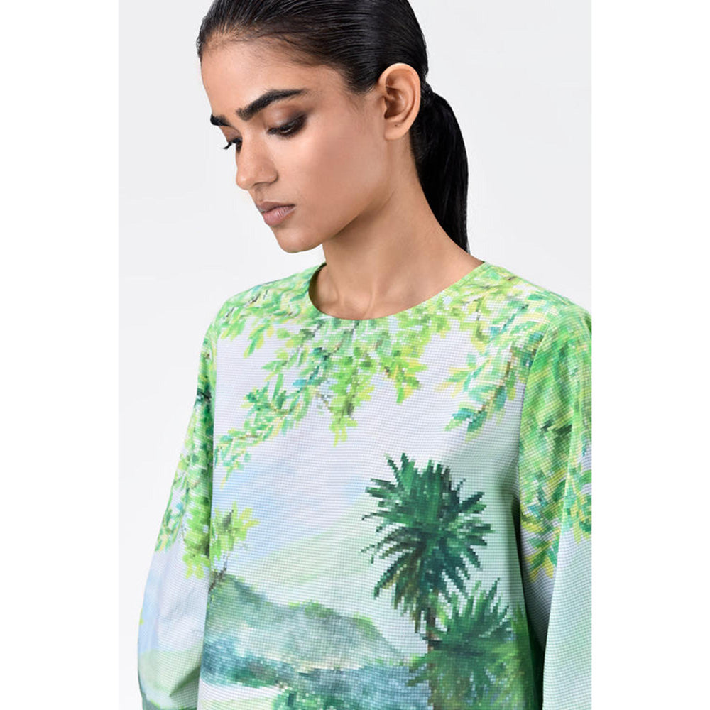 Genes Lecoanet Hemant Landscape Print Top With Rounded Sleeves