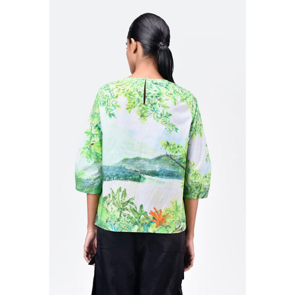 Genes Lecoanet Hemant Landscape Print Top With Rounded Sleeves