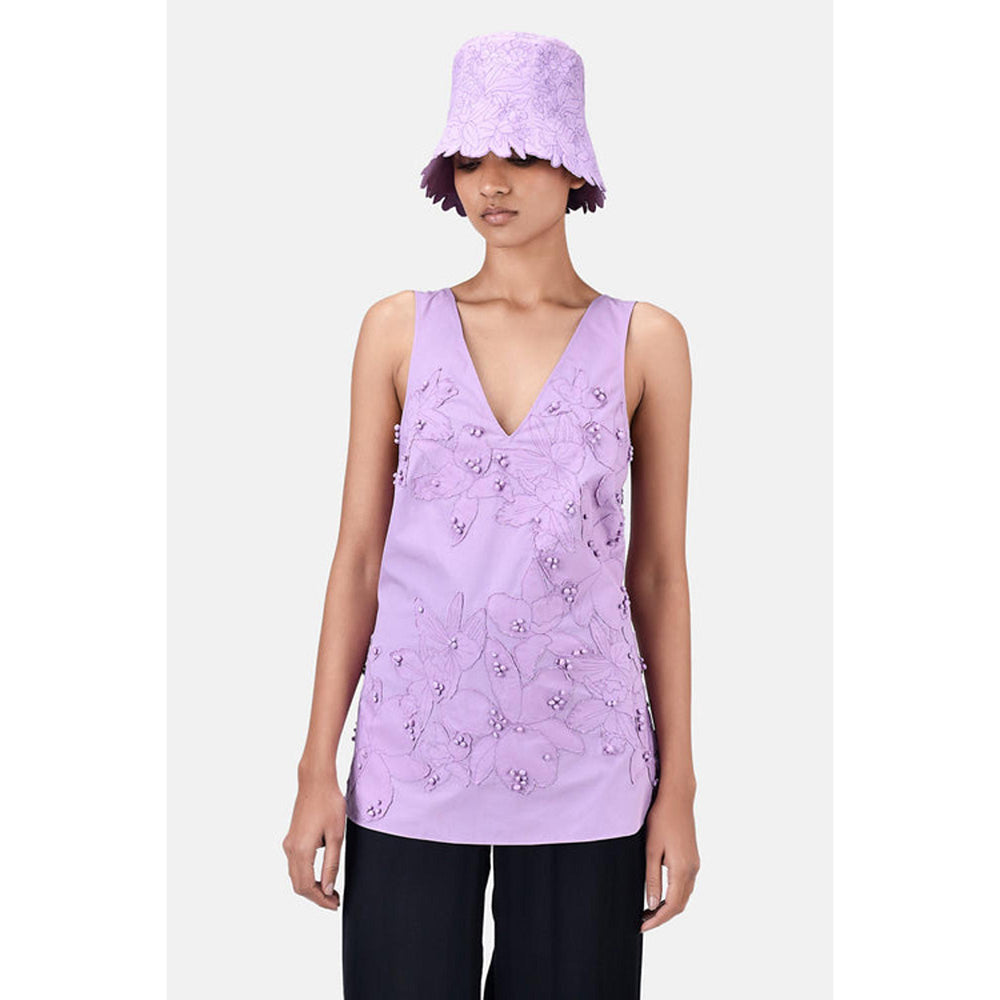 Genes Lecoanet Hemant A-Line Top With Floral Applique-Lavender