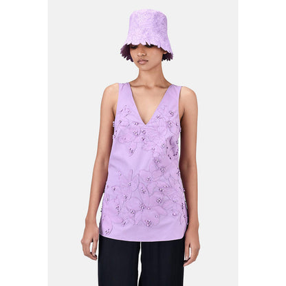 Genes Lecoanet Hemant A-Line Top With Floral Applique-Lavender