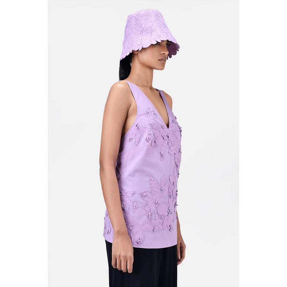 Genes Lecoanet Hemant A-Line Top With Floral Applique-Lavender