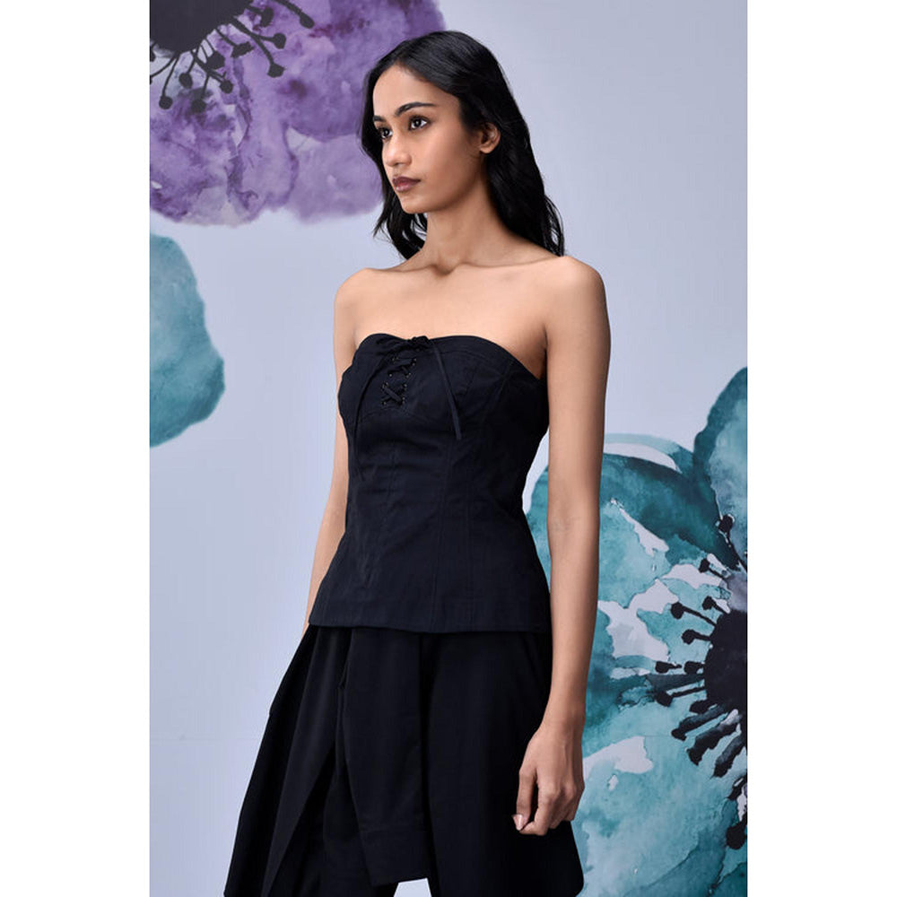 Genes Lecoanet Hemant Cotton Lace Up Corset- Black