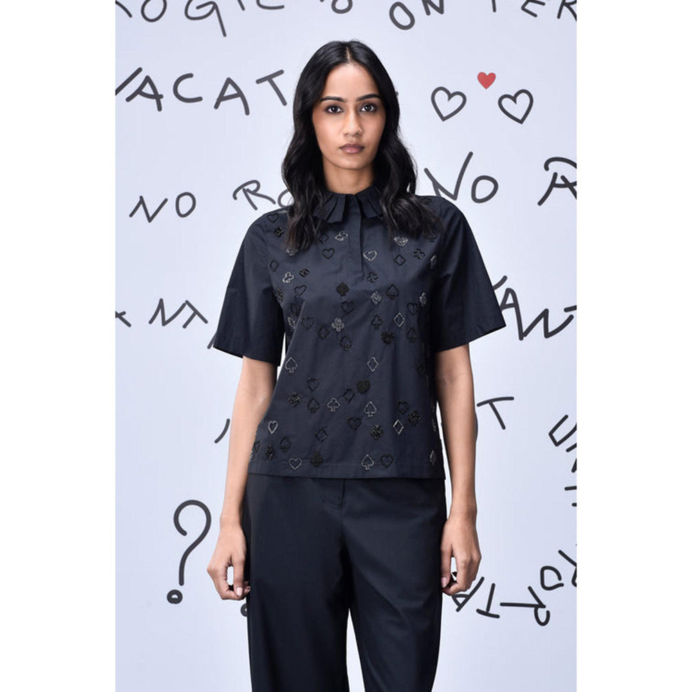 Genes Lecoanet Hemant Card Beard Embroidery Regular Fit Top - Black