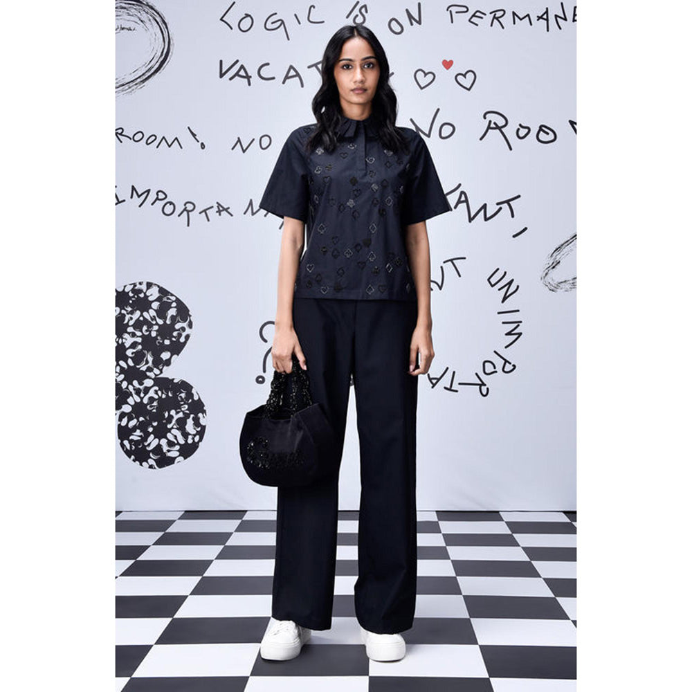 Genes Lecoanet Hemant Card Beard Embroidery Regular Fit Top - Black