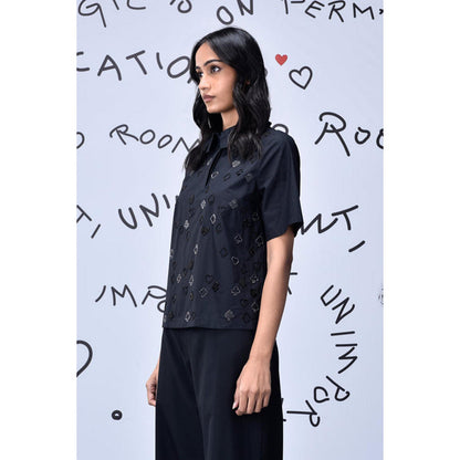 Genes Lecoanet Hemant Card Beard Embroidery Regular Fit Top - Black