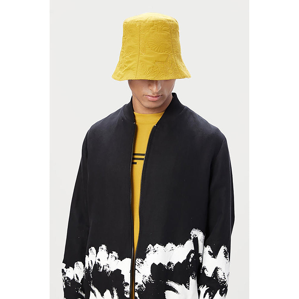 Genes Lecoanet Hemant Black Linen Printed Bomber Jacket