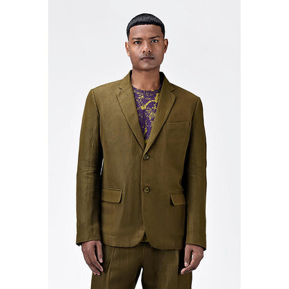 Genes Lecoanet Hemant Men'S Regular Fit Two-Button Jacket-Khaki