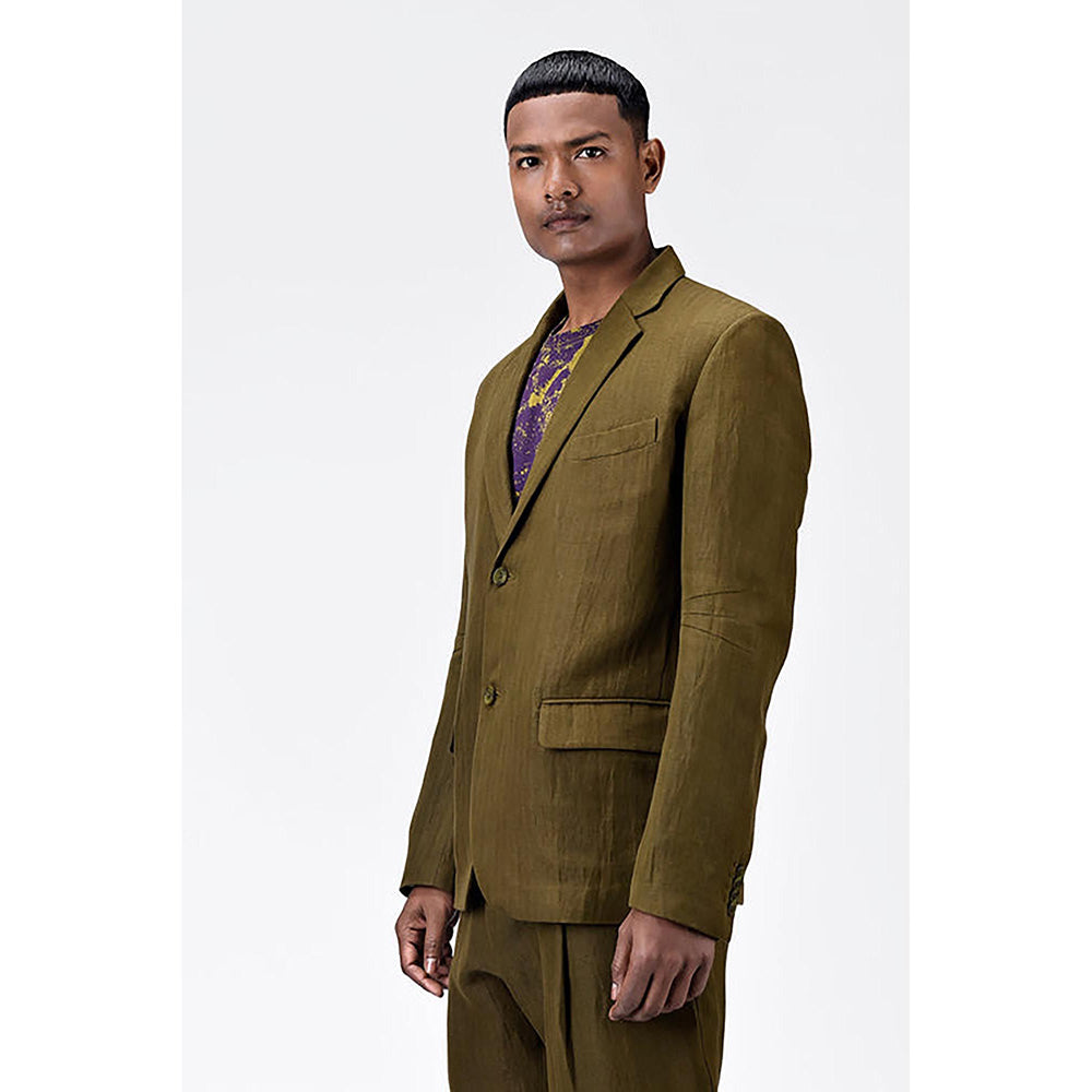 Genes Lecoanet Hemant Men'S Regular Fit Two-Button Jacket-Khaki