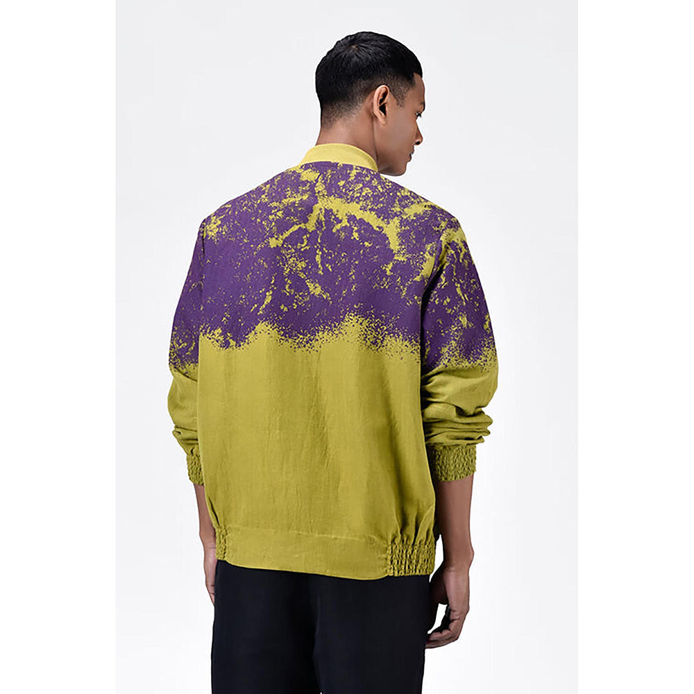 Genes Lecoanet Hemant Green Linen Printed Bomber Jacket
