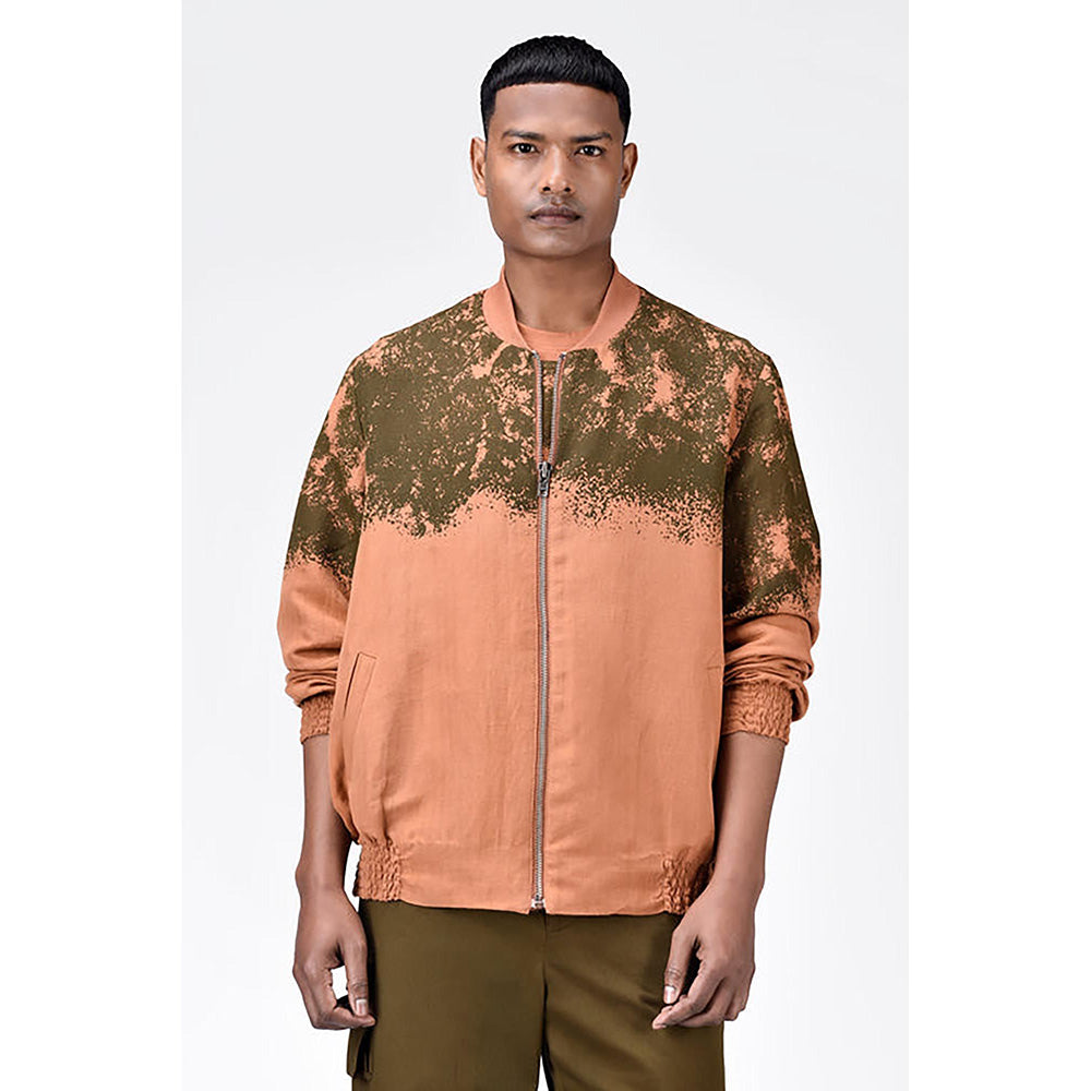 Genes Lecoanet Hemant Peach Linen Printed Bomber Jacket