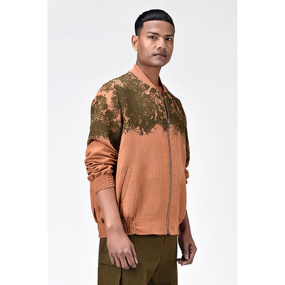 Genes Lecoanet Hemant Peach Linen Printed Bomber Jacket