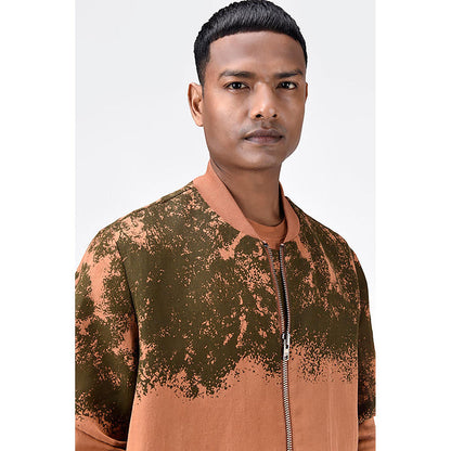Genes Lecoanet Hemant Peach Linen Printed Bomber Jacket