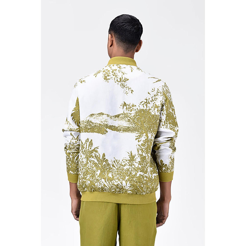 Genes Lecoanet Hemant Men'S Linen Herringbone Easy Fit Bomber Jacket-Bright Olive