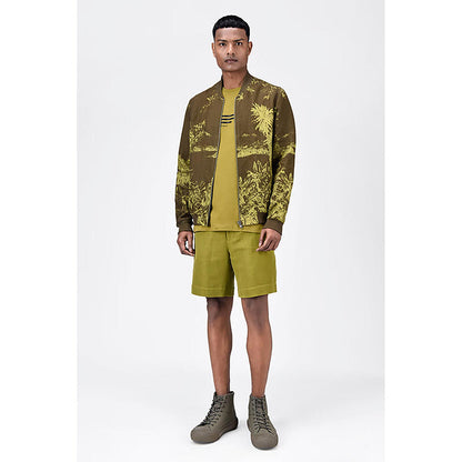 Genes Lecoanet Hemant Men'S Linen Herringbone Easy Fit Bomber Jacket -Khaki