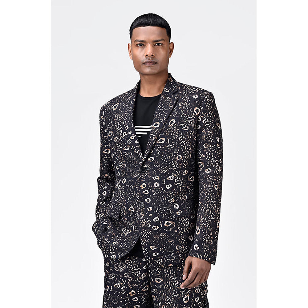 Genes Lecoanet Hemant Khaki Linen Animal Print Jacket