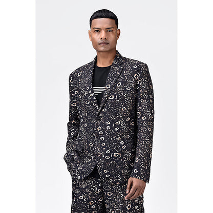 Genes Lecoanet Hemant Khaki Linen Animal Print Jacket