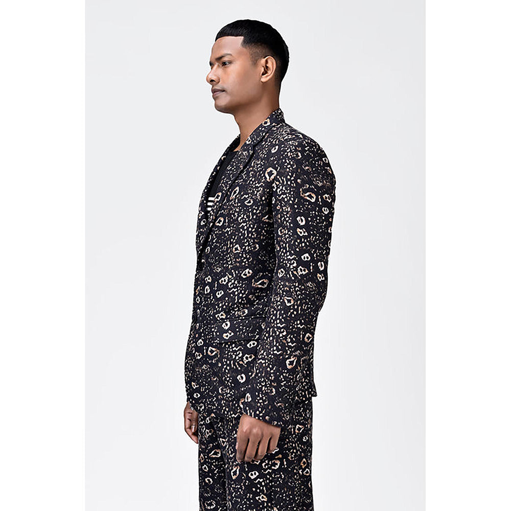 Genes Lecoanet Hemant Khaki Linen Animal Print Jacket