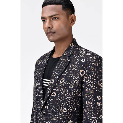 Genes Lecoanet Hemant Khaki Linen Animal Print Jacket