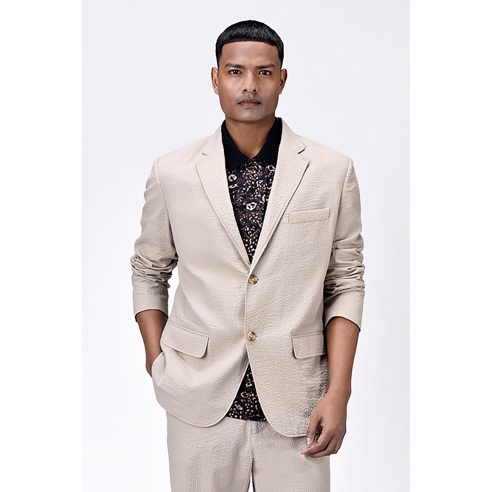 Genes Lecoanet Hemant Regular Fit Seersucker Jacket with Flap Pockets