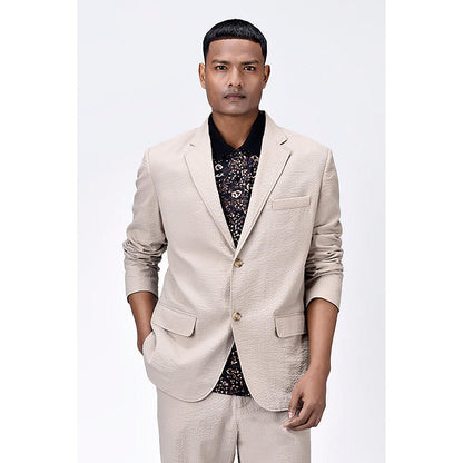 Genes Lecoanet Hemant Regular Fit Seersucker Jacket with Flap Pockets