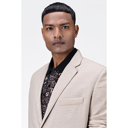 Genes Lecoanet Hemant Regular Fit Seersucker Jacket with Flap Pockets