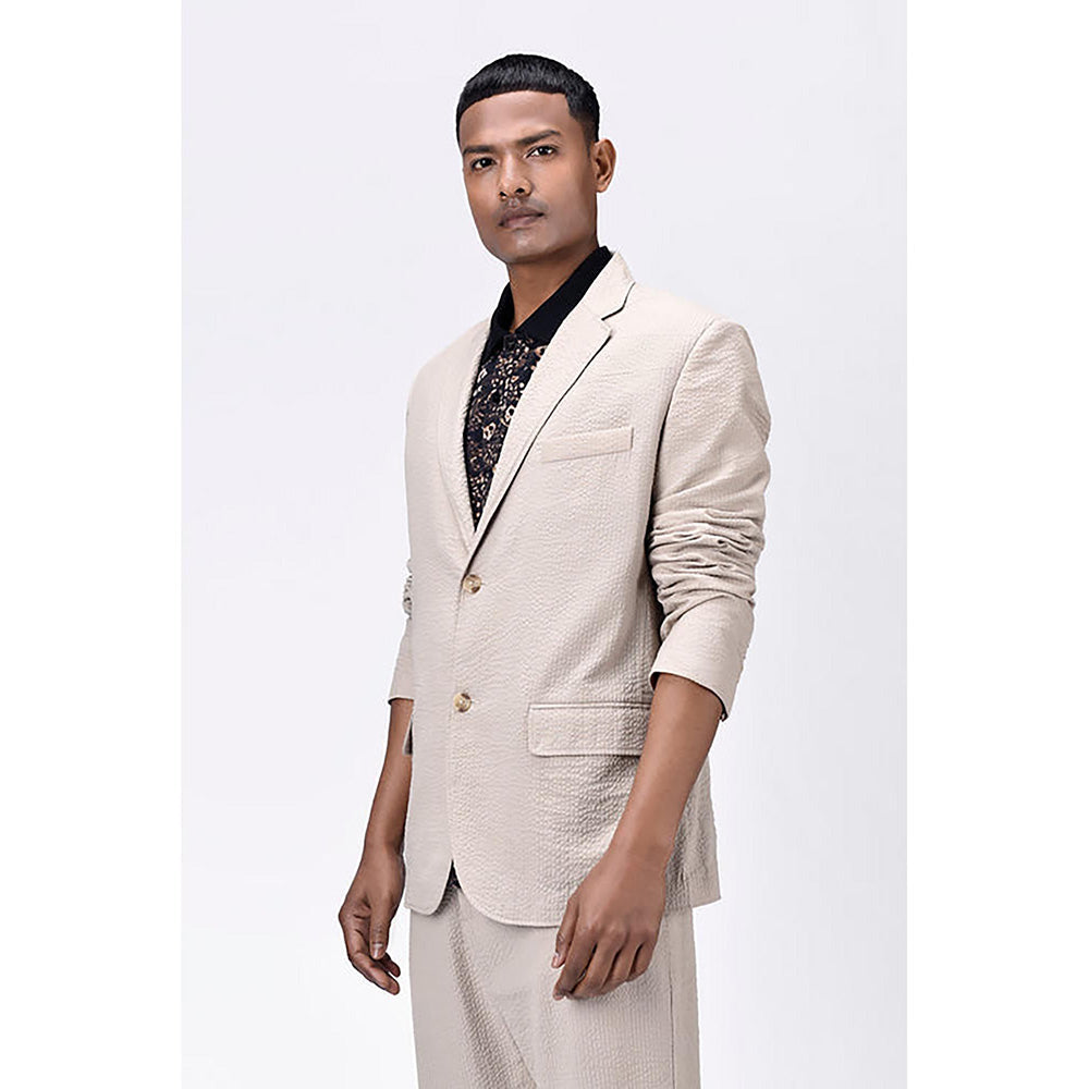 Genes Lecoanet Hemant Regular Fit Seersucker Jacket with Flap Pockets