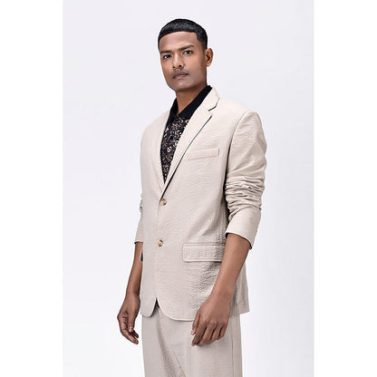 Genes Lecoanet Hemant Regular Fit Seersucker Jacket with Flap Pockets